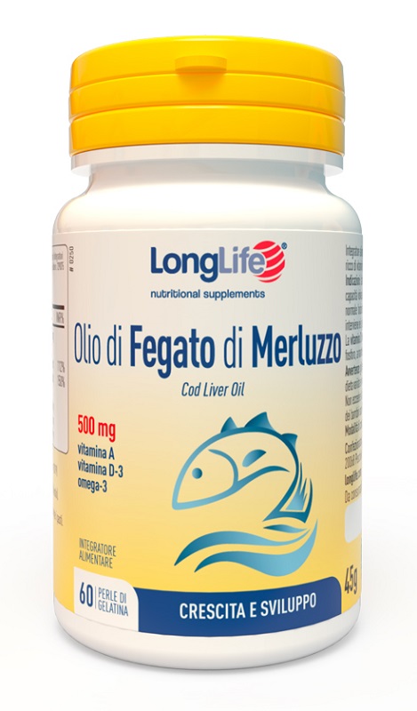 LONGLIFE OLIO FEGATO MERLUZZO 500 MG 60 PERLE IN GELATINA - Angeli Pharm
