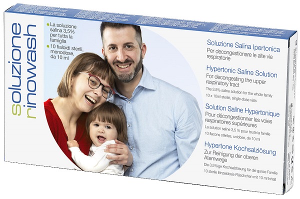 RINOWASH SOLUZIONE SALINA IPERTONICA PER PULIZIA NASO 10 FIALE RICHIUDIBILI X 10 ML - Angeli Pharm