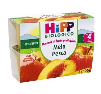 HIPP BIO FRUTTA GRATTUGGIATA MELA PESCA 4X100 G - Angeli Pharm