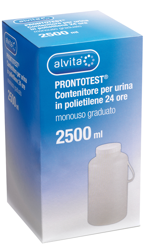 CONTENITORE PER URINA ALVITA PRONTOTEST IN POLIETILENE 24 ORE GRADUATO 2500ML - Angeli Pharm