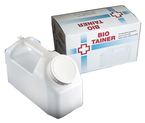 TANICA GRADUATA BIO TAINER PER RACCOLTA DI URINA NELLE 24 ORE 2500 ML CON TAPPINO DI PRELIEVO E MANICO 1 PEZZO - Angeli Pharm