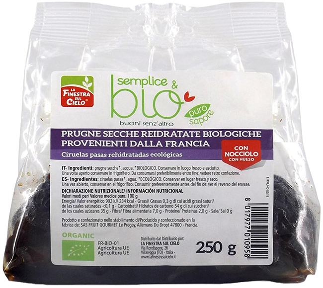 PRUGNE SECCHE REIDRATATE CON NOCCIOLO BIO 250 G - Angeli Pharm