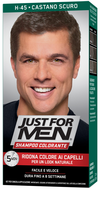 JUST FOR MEN SHAMPOO COLORANTE H45 CASTANO SCURO ATTIVATORE CHIARO 38,5 ML + BASE COLORE 27,5 ML - Angeli Pharm