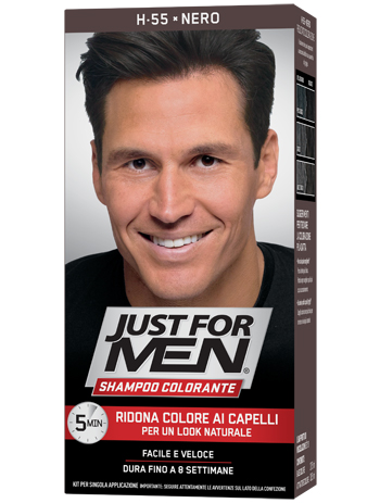 JUST FOR MEN SHAMPOO COLORANTE H55 NERO ATTIVATORE CHIARO 38,5 ML + BASE COLORE 27,5 ML - Angeli Pharm