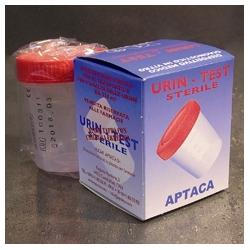CONTENITORE GRADUATO PER URINA CON TAPPO A VITE IN POLIETILENE ROSSO URIN TEST CAPIENZA 150ML - Angeli Pharm