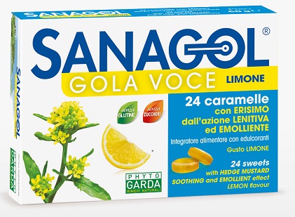 SANAGOL GOLA VOCE SENZA ZUCCHERO LIMONE 24 CARAMELLE - Angeli Pharm