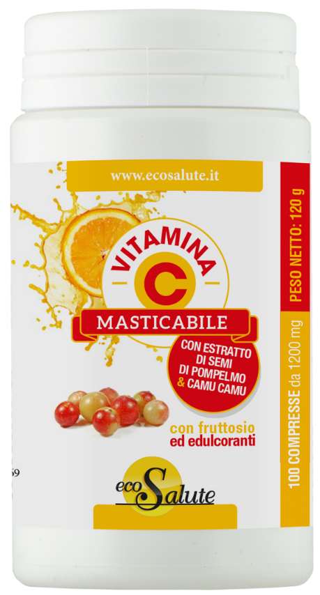 VITAMINA C MASTICABILE CON ESTRATTO DI SEMI DI POMPELMO + CAMU CAMU 100 COMPRESSE BARATTOLO 120 G - Angeli Pharm