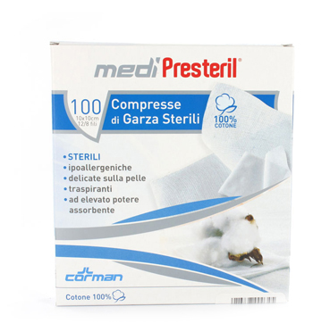 GARZA COMPRESSA MEDIPRESTERIL FU STERILE MONOUSO 10X10CM 100PEZZI - Angeli Pharm