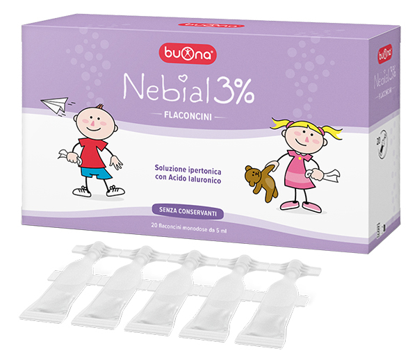 NEBIAL FLACONCINI SOLUZIONE SALINA IPERTONICA DI SODIO CLORURO AL 3% CON ACIDO IALURONICO 20X5 ML - Angeli Pharm