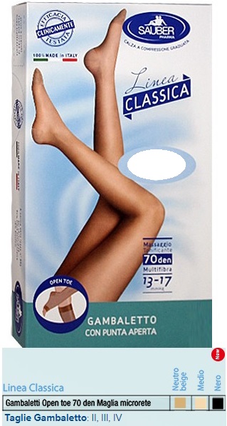 SAUBER GAMBALETTO OPEN TOE MAGLIA MICRORETE 70 DEN COLORE NEUTRO BEIGE TAGLIA 2 LINEA CLASSICA - Angeli Pharm