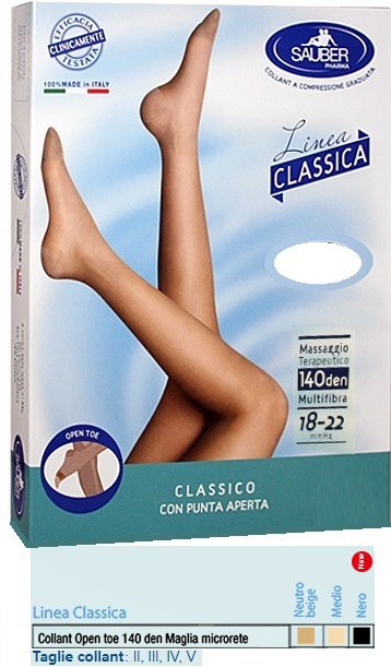 SAUBER COLLANT OPEN TOE MAGLIA MICRORETE 140 DEN COLORE MEDIO TAGLIA 2 LINEA CLASSICA - Angeli Pharm