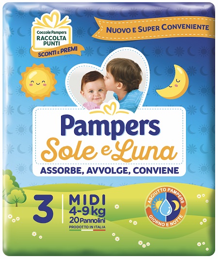 PANNOLINO PER BAMBINO PAMPERS SOLE & LUNA MIDI 20 PEZZI - Angeli Pharm
