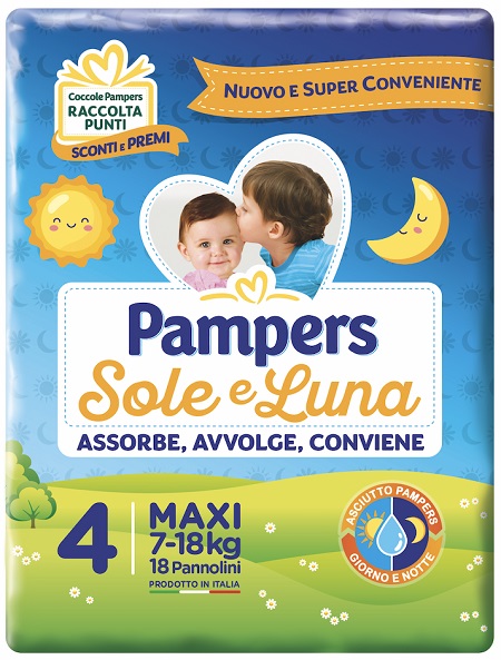 PANNOLINO PER BAMBINO PAMPERS SOLE & LUNA MAXI 18 PEZZI - Angeli Pharm