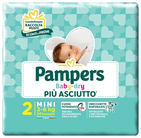 PANNOLINI PER BAMBINI PAMPERS BABY DRY DOWNCOUNT NO FLASH MINI 24 PEZZI BUONO SCONTO - Angeli Pharm