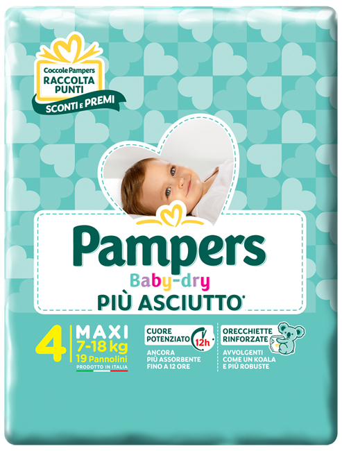 PANNOLINI PER BAMBINI PAMPERS BABY DRY DOWNCOUNT NO FLASH MAXI 19 PEZZI - Angeli Pharm