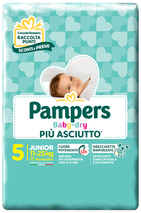 PANNOLINI PER BAMBINI PAMPERS BABY DRY DOWNCOUNT NO FLASH JUNIOR 17 PEZZI - Angeli Pharm