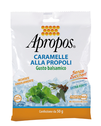 APROPOS CARAMELLE DURE ALLA PROPOLI BALSAMICHE SENZA ZUCCHERO 50 G - Angeli Pharm