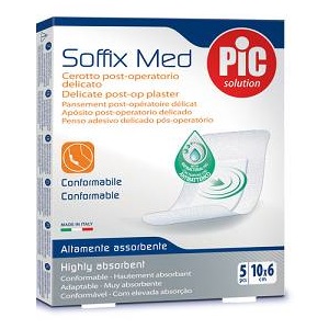 CEROTTO PIC SOFFIX MED IN TNT CON TAMPONE CENTRALE ASSORBENTE STERILE MONOUSO 10X6 CM ANTIBATTERICO 5 PEZZI - Angeli Pharm