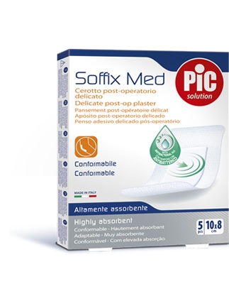 CEROTTO PIC SOFFIX MED IN TNT CON TAMPONE CENTRALE ASSORBENTE STERILE MONOUSO 10X8 CM ANTIBATTERICO 5 PEZZI - Angeli Pharm