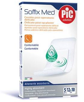 CEROTTO PIC SOFFIX MED IN TNT CON TAMPONE CENTRALE ASSORBENTE STERILE MONOUSO 10X12 CM ANTIBATTERICO 5 PEZZI - Angeli Pharm