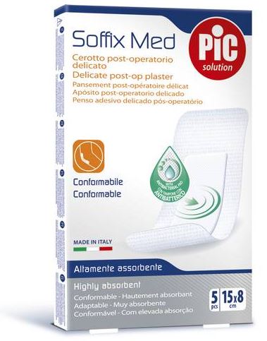 CEROTTO PIC SOFFIX MED IN TNT CON TAMPONE CENTRALE ASSORBENTE STERILE MONOUSO 15X8 CM ANTIBATTERICO 5 PEZZI - Angeli Pharm