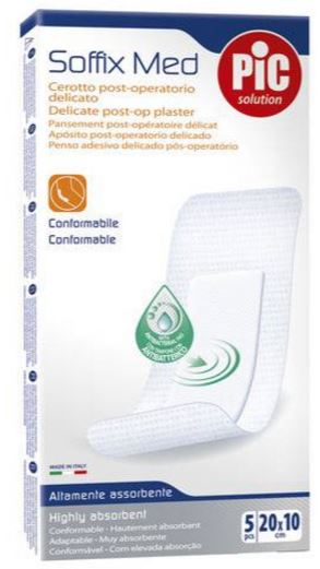 CEROTTO PIC SOFFIX MED IN TNT CON TAMPONE CENTRALE ASSORBENTE STERILE MONOUSO 10X20 CM ANTIBATTERICO 5 PEZZI - Angeli Pharm