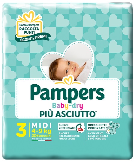 PAMPERS BABY DRY DOWNCOUNT MIDI 20 PEZZI - Angeli Pharm