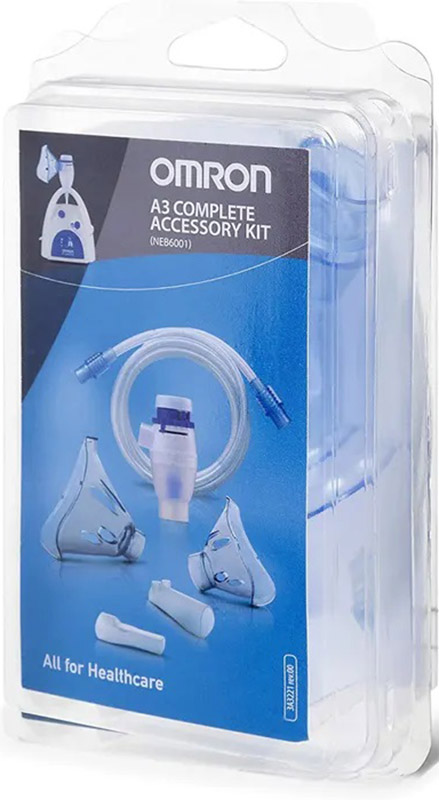 OMRON A3 COMPLETE KIT RICAMBIO AMPOLLA REGOLABILE + TUBO + MASCHERINA PEDIATRICA + MASCHERINA ADULTI + FORCELLE NASALI + BOCCAGLIO - Angeli Pharm