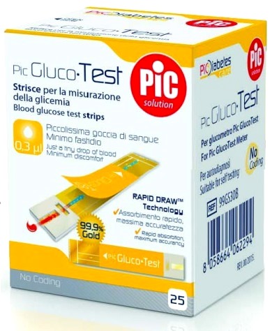 STRISCE MISURAZIONE GLICEMIA PIC GLUCOTEST 25 PEZZI - Angeli Pharm