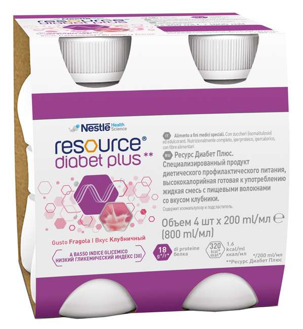 RESOURCE DIABET PLUS FRAGOLA 4 X 200 ML - Angeli Pharm