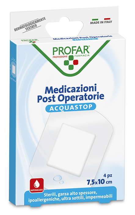 ACQUASTOP MEDICAZIONE POST OPERATORIA 7,5X10 CM PROFAR MED 4 PEZZI - Angeli Pharm