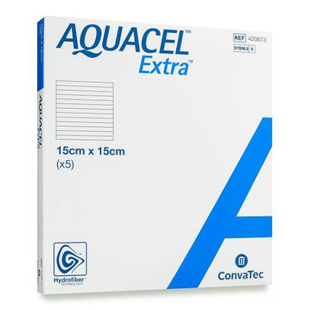 MEDICAZIONE IN TECNOLOGIA HYDROFIBER IN CARBOSSIMETILCELLULOSA SODICA E CELLULOSA RIGENERATA AQUACEL EXTRA 15X15 CM 5 PEZZI - Angeli Pharm