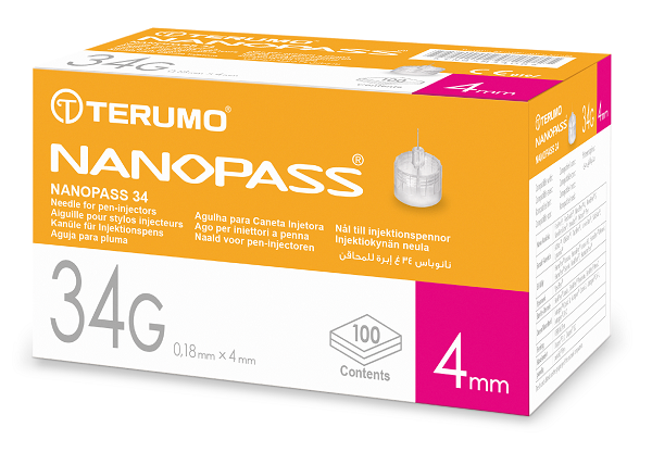 AGO PER PENNA DA INSULINA NANOPASS 34 GAUGE LUNGHEZZA 4 MM 100 PEZZI - Angeli Pharm