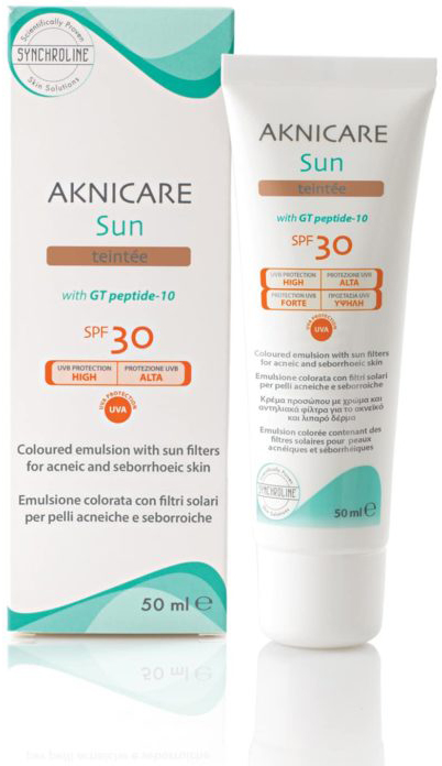 CREMA COLORATA PROTETTIVA SOLARE PER PELLE ACNEICA AKNICARE SUN TEINTEE' DORE' TUBETTO 50 ML - Angeli Pharm