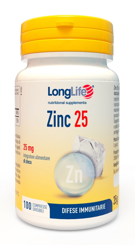LONGLIFE ZINC 25 MG 100 COMPRESSE DIVISIBILI - Angeli Pharm