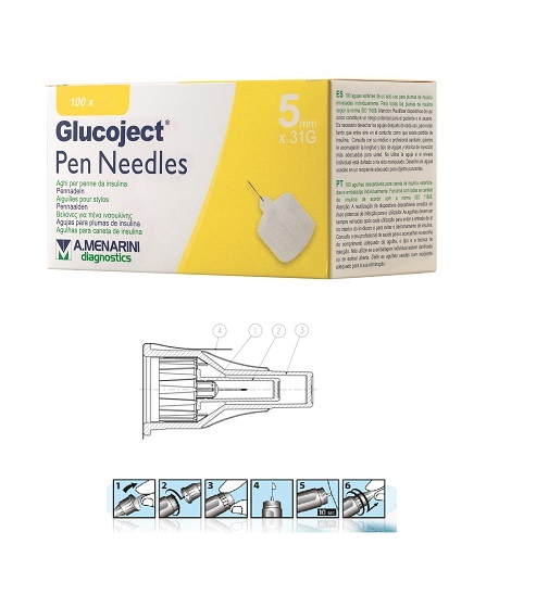 AGO PER PENNA DA INSULINA GLUCOJECT LUNGHEZZA 5 MM GAUGE 31 100 PEZZI - Angeli Pharm