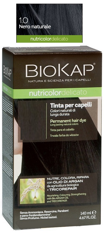 BIOKAP NUTRICOLOR DELICATO 1,0 NERO NATURALE TINTA TUBO + FLACONE - Angeli Pharm