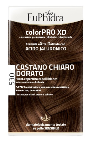 EUPHIDRA COLORPRO XD 530 CASTANO CHIARO DORATO GEL COLORANTE CAPELLI IN FLACONE + ATTIVANTE + BALSAMO + GUANTI - Angeli Pharm