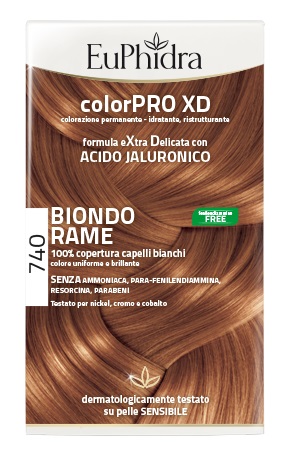 EUPHIDRA COLORPRO XD 740 BIONDO RAME GEL COLORANTE CAPELLI IN FLACONE + ATTIVANTE + BALSAMO + GUANTI - Angeli Pharm