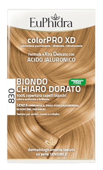 EUPHIDRA COLORPRO XD 830 BIONDO CHIARO DORATO GEL COLORANTE CAPELLI IN FLACONE + ATTIVANTE + BALSAMO + GUANTI - Angeli Pharm