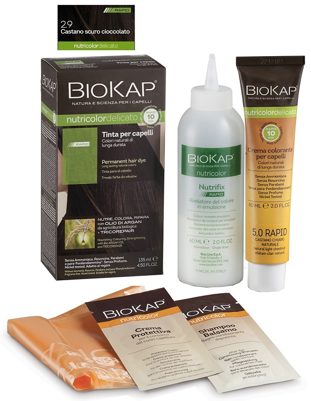 BIOS LINE  BIOKAP NUTRICOLOR DELICATO RAPID TINTA 2,9 CASTANO SCURO CIOCCOLATO 135 ML - Angeli Pharm