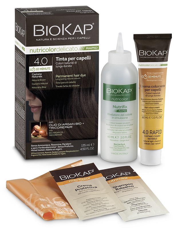 BIOS LINE  BIOKAP NUTRICOLOR DELICATO RAPID TINTA 4,00 CASTANO NATURALE 135 ML - Angeli Pharm