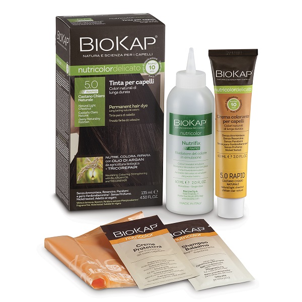 BIOS LINE  BIOKAP NUTRICOLOR DELICATO RAPID TINTA 5,0 CASTANO CHIARO NATURALE 135 ML - Angeli Pharm