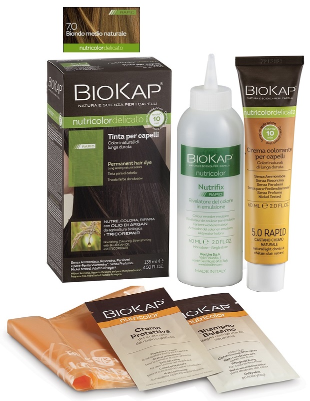 BIOS LINE  BIOKAP NUTRICOLOR DELICATO RAPID TINTA 7,0 BIONDO MEDIO NATURALE 135 ML - Angeli Pharm