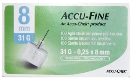 AGO PER PENNA DA INSULINA ACCU-FINE PEN NEEDLE ACCU-CHEK GAUGE 31 X 8MM 100 PEZZI - Angeli Pharm