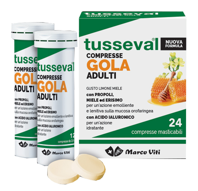TUSSEVAL GOLA ADULTI 24 COMPRESSE MASTICABILI LIMONE E MIELE - Angeli Pharm