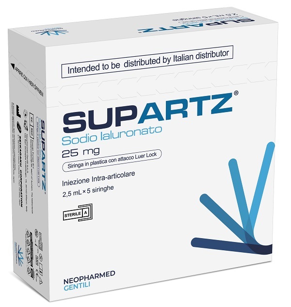 SIRINGA PRERIEMPITA INTRA-ARTICOLARE SUPARTZ ACIDO IALURONICO 25 MG 2,5 ML 5 PEZZI - Angeli Pharm