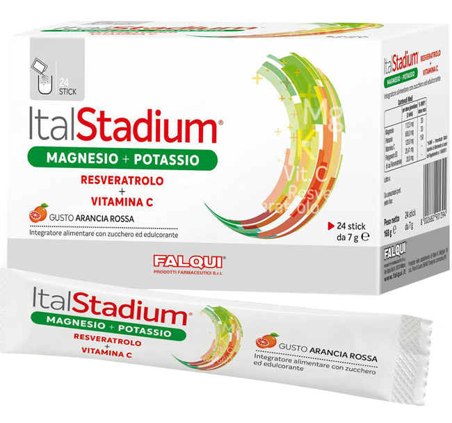 ITALSTADIUM MAGNESIO POTASSIO RESVERATOLO VITAMINA C ARANCIA ROSSA 24 STICK - Angeli Pharm