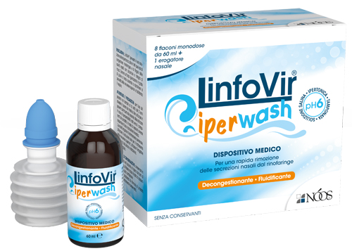 LINFOVIR IPERWASH SOLUZIONE SALINA IPERTONICA TAMPONATA 8 FLACONI DA 60 ML + 1 EROGATORE NASALE - Angeli Pharm