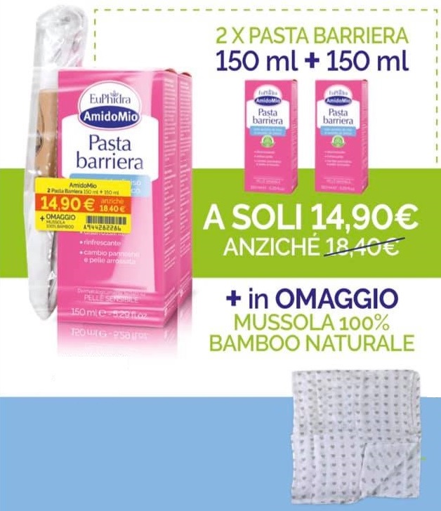 EUPHIDRA AMIDOMIO PASTA BARRIERA 2X150 ML + MUSSOLA GADGET - Angeli Pharm